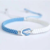 骄鹿长相依莫相离撞色手绳情侣七夕情人节礼物学生手工编织手链送女友 浅蓝白色 礼盒装