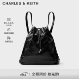 CHARLES&KEITH柔软单肩流浪包水桶包双肩包包女包女士生日礼物CK2-10151393 Noir黑色 L