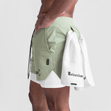 GEKM 新款运动短裤男假两件速干五分裤户外跑步训练双层篮球健身裤 DK-XW(K-55)果绿色(双层) XL 【建议140-160斤】