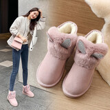 ZHR雪地靴女加厚真兔毛牛皮百搭女靴少女亮片兔耳保暖加绒短筒棉鞋女 P77 粉色 35