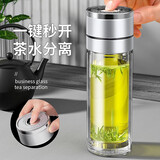 Jidaocook茶杯茶水分离杯一键开盖玻璃杯车载双层玻璃水杯男士泡茶杯速开 【一键开盖】钢本银 400ml 1只