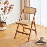 竹庭（zhuting）侘寂风藤编椅子家用折叠椅楠竹实木凳子靠背餐椅北欧原木风吃饭椅 觅藤折叠靠背椅【茶色】
