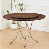 赛森 折叠圆桌餐桌家用简易可折叠6人小户型8人简易圆形老式吃饭桌子 棕木纹120圆桌+棕色转盘 0cm 不锈钢架