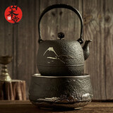 山本堂高端铁壶日本茶具原装进口煮茶器茶壶镶嵌银壶铸铁茶壶铁壶煮茶炉 富士山-烟波套装