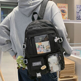 法德陆 ins原创透明书包女 韩版日系大学生背包小清新卡通可爱少女双肩包 xinxulong6604黑色+恐龙挂件