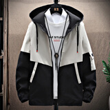 悦景圣春秋男士外套潮流韩版工装夹克青少年学生上衣服休闲薄款连帽褂子 167灰黑[春秋款] 2XL建议135斤左右