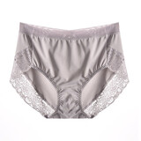 苏蔓枍3条装大码内裤女高腰收腹蕾丝性感包臀无痕冰丝牛奶丝女士三角裤 肤色+灰色+粉色 XL （125-145斤）