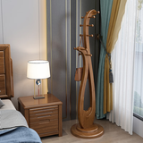 全实木挂衣架落地卧室客厅简约新中式酒店公寓琵琶复古艺术衣帽架 胡桃色 出口品质实木底盘