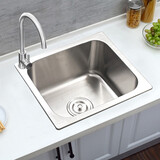 惜度304不锈钢厨房水槽小单槽小户型洗菜盆一体洗碗槽洗衣池S4640 左龙头孔带溢水冷热龙头套装 460*400*200mm