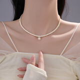 伊灿施家水钻仿珍珠吊坠小米珠项链女配饰高级锁骨链2025新款爆款颈链 施家水钻珍珠吊坠小米珠项链