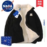 NASA LEAP棉服男士冬季羽面包绒服立领羊羔绒灯芯绒双面穿上衣加绒防寒外套 NA11黑色 3XL （建议190-210斤）