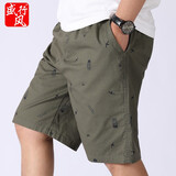 盛行风夏季男士短裤宽松花裤休闲五分裤外穿大裤衩纯棉中裤直筒沙滩裤子 军绿色 XL (120斤至140斤)