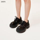 SMFK低帮荒野马靴 厚底增高德比鞋休闲舒适百搭鞋子S0008B2/WB1 荒野黑S0008B2 尺码偏大 37