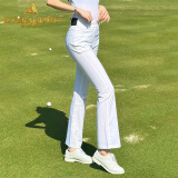 劳拉格慕（Lauragomu）高尔夫服装女夏季新款透气修身golf球裤高腰微喇裤高尔夫裤子女 白色高腰微喇裤 XS