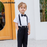 萝卜呗呗（LUOBOBEIBEI）儿童背带裤套装夏款男童礼服主持合唱拜年服 黑色四件套 110