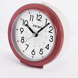 SEIKO 日本精工时钟小巧可爱贪睡夜灯夜光卧室儿童时尚现代指针式闹钟 QHE909R亚红