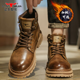 公牛世家马丁靴秋冬季新款牛皮英伦风大头皮鞋男士休闲高帮复古工装靴子男 古棕【四季款单鞋】GN123102994 42 （运动码）