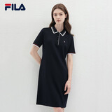 FILA 斐乐官方女子编织连衣裙夏时尚休闲翻领短袖裙子