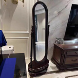 乐满庭美式穿衣镜实木试衣镜客厅复古全身镜简美风落地镜欧式卧室换衣镜 黑胡桃色