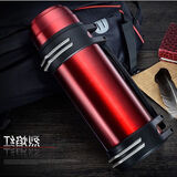 雍財 超大容量保温杯旅行壶男女不锈钢家用保冷水杯1.2-5.0L 红色2500ml+背带+小碗