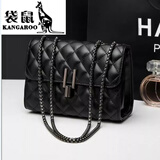 袋鼠（KANGAROO）520时尚百搭单肩包包气质菱格链条绣花女士香风小包小众拉链 黑色