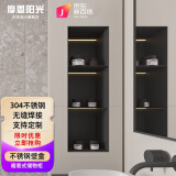 摩恩阳光淋浴房304不锈钢嵌入式暗装置物架浴室定制壁龛金属成品隔板壁柜 【拉丝黑钛】615*215*200两层