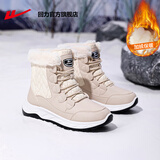 回力雪地靴女鞋冬季加绒加厚棉鞋冬季女户外皮面百搭鞋子女 米色【加绒加厚 御寒保暖】 37