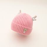 李晨曦（Lichenxi）婴儿帽子秋冬毛线帽可爱超萌保暖防风男童女宝宝搞怪针织冬天儿童 翊鹿角小熊毛线帽—粉色 适合3-12个月宝宝头围42-46CM