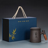 正扬紫砂功夫茶杯个人杯办公杯茶水分离带盖泡茶杯防烫耐热办公室花茶 紫砂个人杯上善若水礼盒装