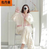 佐丹曼珊瑚绒睡衣女士秋冬季ins风高颜值加绒加厚法兰绒家居服套装冬天 白撞粉 加绒加厚套装 M 推荐75-95斤