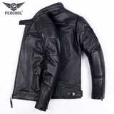 PERCOOL 真皮皮衣男头层牛皮夹克秋冬帅气摩托车机车服立领皮外套骑行服 黑色骷髅（布马甲） S号（100斤-125斤）