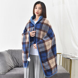 多功能披肩毛毯斗篷加厚法兰绒办公室午睡毯盖毯懒人披风盖腿毛毯 初见蓝格 100x140cm(580克)