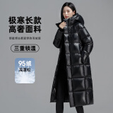 Bear Note2024新款95%白鸭绒羽绒服女长款过膝冬季加厚宽松显瘦保暖外套 黑色 XL充绒量355克【建议135-155斤】