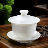 杰艺陶瓷茶具羊脂玉品茗杯功夫盖碗茶壶茶杯德化白瓷茶盏泡茶主人单杯 羊脂玉【盖碗】素白