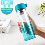 乐扣乐扣玻璃水杯夏季女便携茶杯双层耐热学生防烫杯子白领杯子 蓝色- 350ml