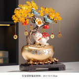 赟娅招财进宝摇钱树发财猫摆件客厅玄关酒架创意家居装饰品乔迁送礼 元宝发财树招财猫【金色】
