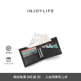 INJOYLIFE男女短款钱包 两折小钱包情侣真皮十字纹 青年简约皮夹 黑色 - 新LOGO