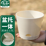 寿禾 花盆带托盘家庭园艺种菜养花盆栽工具 潍育奶油白花盆小号12.5#