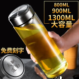 明而雅 单层玻璃杯超大容量男士大号水杯子加厚透明车载泡茶杯定制刻字 单层明俊1300ml