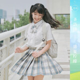 圣洛锋 原创JK制服少女银线格裙女学生百褶裙半身裙学院风 盛夏柠檬（42CM短袖套装） M 腰围（64-68）