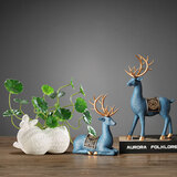 帕美居 客厅花生花瓶酒柜电视柜装饰品房间陶瓷工艺品摆件结婚礼物创意 大号花生+铜钱草+大蓝鹿