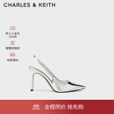 CHARLES&KEITH质感链条尖头高跟鞋凉鞋子鞋生日礼物送女友CK1-60280377 Silver银色 34