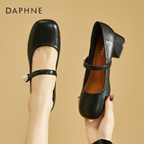 达芙妮单鞋女复古高跟玛丽珍鞋甜美舒适皮鞋女鞋子4023101038 黑色 38