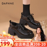 达芙妮（DAPHNE）官方 乐福鞋女2024新款英伦风女鞋厚底粗跟小皮鞋一脚蹬单鞋女 亮黑色【5.6cm高跟简约款】 35