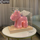 梵花恋歌永生花独角兽玫瑰花礼盒结婚生日七夕情人节礼物送女生女友老婆 【礼盒礼袋】45厘米亚克力天使粉礼盒灯组装好