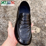 卡帝乐鳄鱼（CARTELO）男鞋高端豆豆鞋真牛皮2024新款春季软底软面脚蹬男士乐福鞋 黑色 38