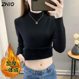 ZHIO加绒毛衣女加厚2024秋冬新款修身显瘦半高领保暖上衣打底针织衫 黑色[加厚一体绒] XL 建议(120-135斤)