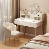幻狐梳妆台卧室轻奢化妆台现代简约小户型带镜灯梳妆桌收纳一体桌 【单层】80CM暖白色