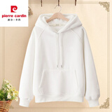 皮尔卡丹纯·棉连帽卫衣女白色双层加绒加厚学生百搭宽松上衣潮大d码装外 白【5000加绒加厚】纯色 M 建议90~110斤
