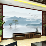 梵帝欧电视背景墙壁画现代装饰新中式山水画沙发壁纸墙布墙纸影视墙壁布 意境山水A 3D无缝油画布/平方米